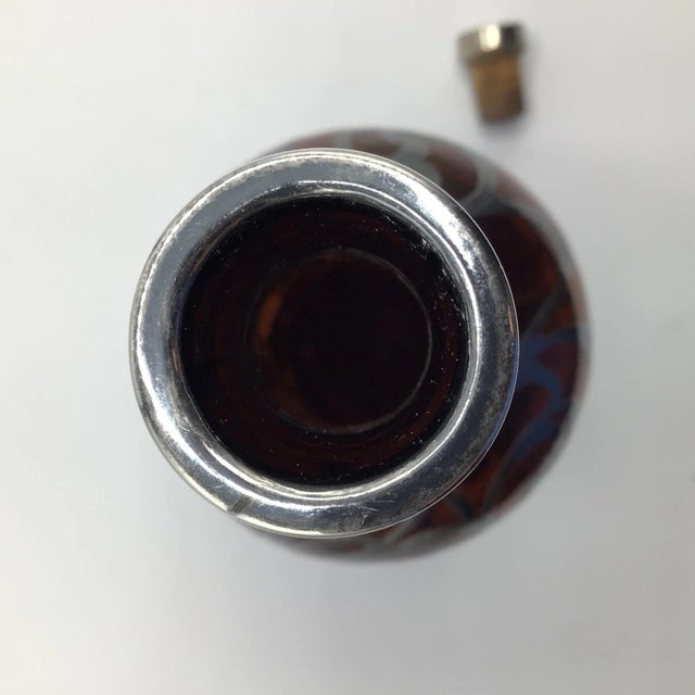 Silver Overlay Rye Decanter Antique Art Nouveau Amber Glass by La Pierre For Sale - Image 12 of 13
