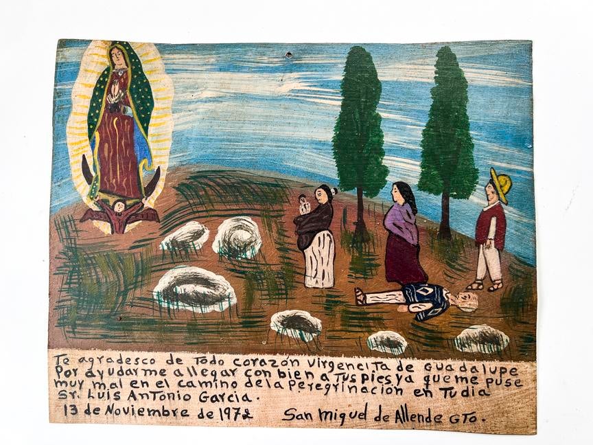 1970s Vintage Mexican ExVoto Painting on Tin, Retablo Folk Art