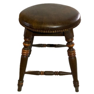 Antique Victorian Tudor Low Elm Bar Stool, England, 1900s For Sale