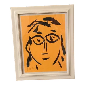 Late 20th Century Peter Keil Original Orange Abstract Portrait Painting