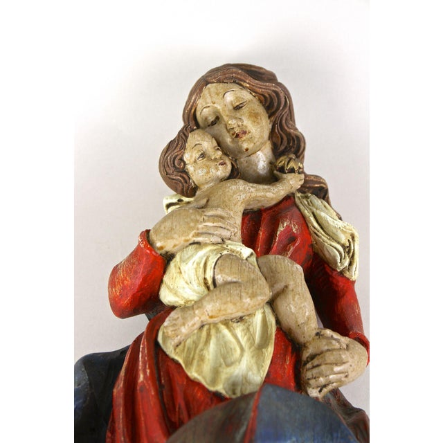 Antique Polychrome Virgin and Child Wall Sculpture, 1760 For Sale - Image 11 of 18