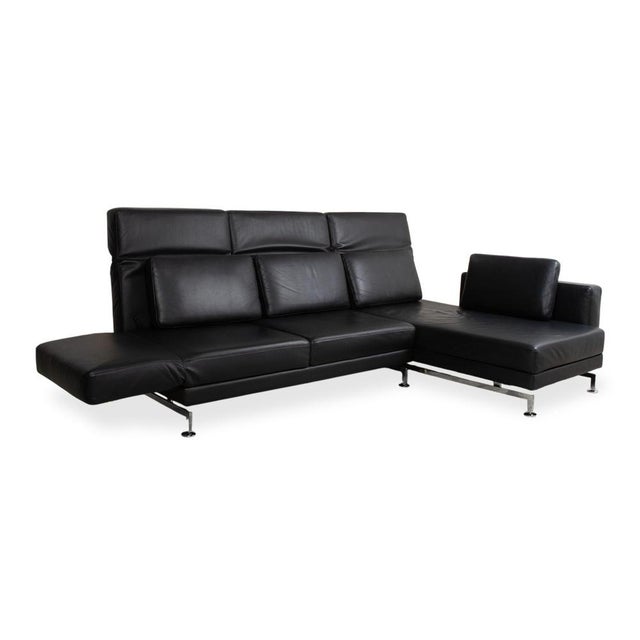 Leather Chrome Corner Sofa in Black with Manual Function by Brühl Moule For Sale - Image 5 of 18