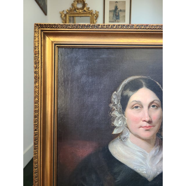 Textile Antique 19th Century Victorian Oil Painting Portrait of a Lady For Sale - Image 7 of 18