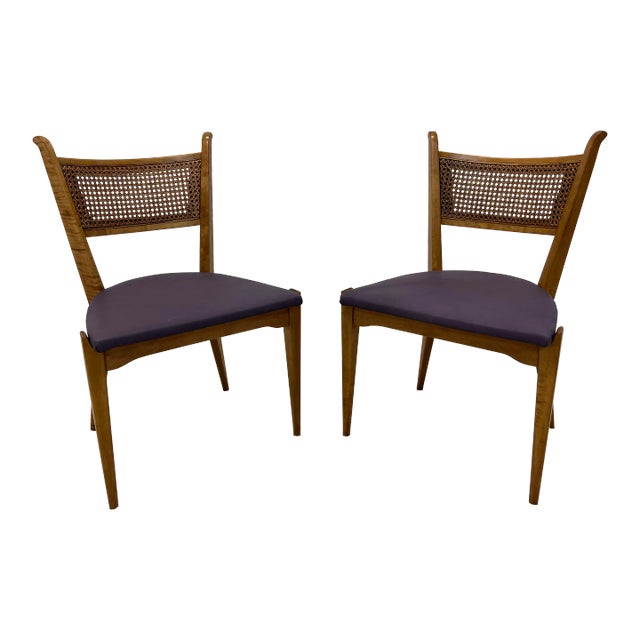 Edmund J Spence Cane Back Leather Dining or Side Chairs For Sale
