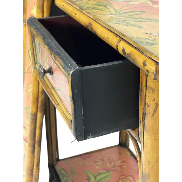 Pink Mid 20th Century Hollywood Regency Faux Bamboo Console / Vanity With Matching Mirror, 2 Pieces For Sale - Image 8 of 12