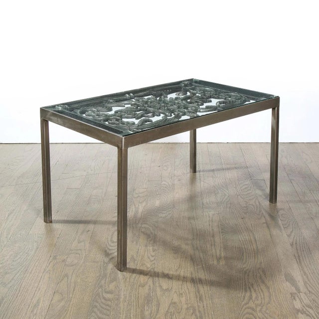 Art Deco Antique Burnished Cast-Iron Gate Cocktail Table With Floral Detailing For Sale In New York - Image 6 of 9