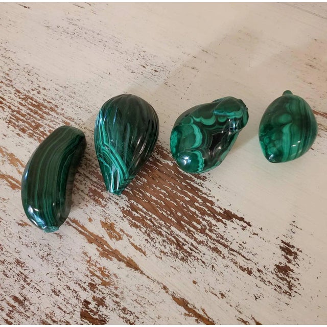 Gemstone Malachite Natural Specimen Carved & Polished Stones - Set of 4 For Sale - Image 7 of 7