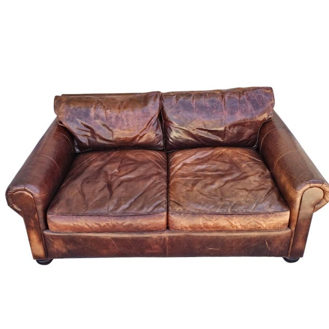 Restoration Hardware Lancaster Sofa Luxe depth Brompton Cocoa Leather. Manufactured with kiln-dried hardwood. This...