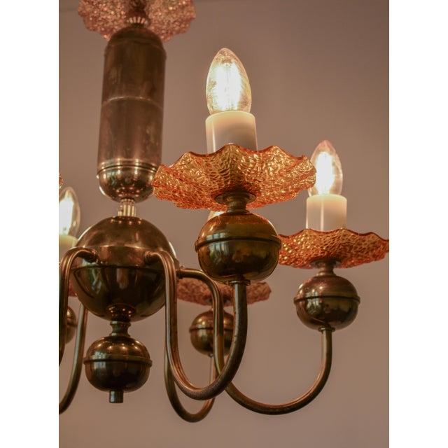 1970s Vintage Bohemian Amber Glass Chandelier, Kamenický Šenov, 6-Light, 1970s For Sale - Image 5 of 7