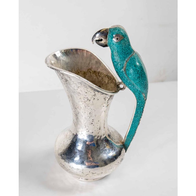 Mid-Century Modern Mid-Century Modern Silverplate Pitcher With Turquoise Bird After Los Castillos by Taxco Cobre For Sale - Image 3 of 13