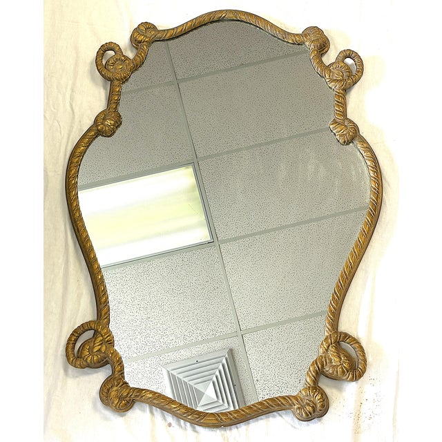 Vintage Hollywood Regency Gold Rope Motif Wall Mirror For Sale In West Palm - Image 6 of 15