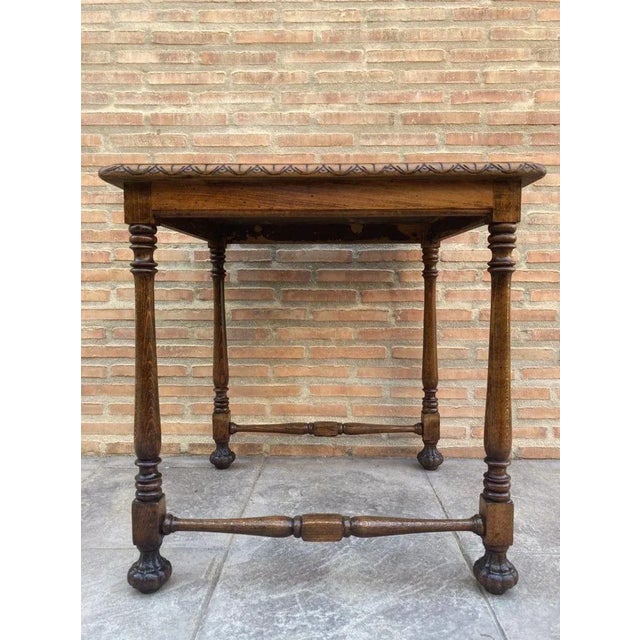 1950s Mid-Century Carved Square Walnut Side Table in the Louis Philippe Style For Sale - Image 5 of 12