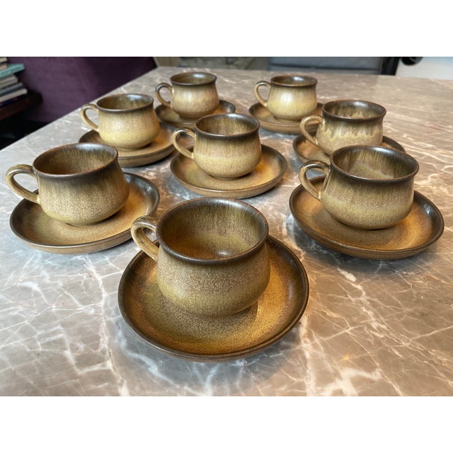 Tan Mid-Century Denby Cup and Saucers Set- 16 Pieces For Sale - Image 8 of 11