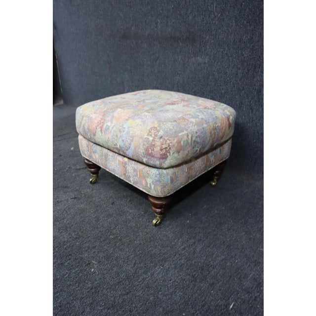 Upholstered Ottoman w/tree and house pattern on wheels