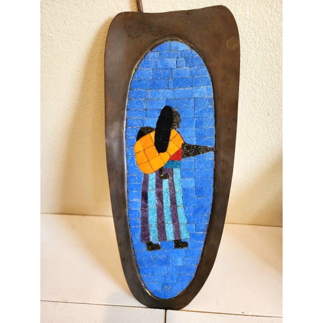 Salvador Teran Mexican Tile Mosaic on Brass Wall Art, Mexico, 1950 For Sale - Image 4 of 13