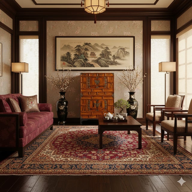 Oriental Korean Style Brown Hardware Drawers Accent Storage Cabinet For Sale - Image 9 of 11