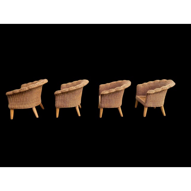 Wood Vintage Wicker Scalloped Shell Club Chairs - a Set For Sale - Image 7 of 11