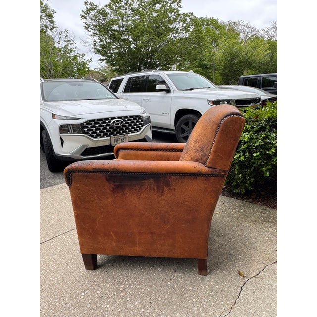 Mid 20th Century Vintage Brown Leather Chair For Sale In New York - Image 6 of 14
