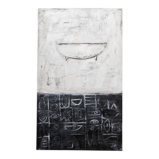 Connie Lloveras Painting Black Ans White Vessel Over Black and White Markings No. 4 For Sale
