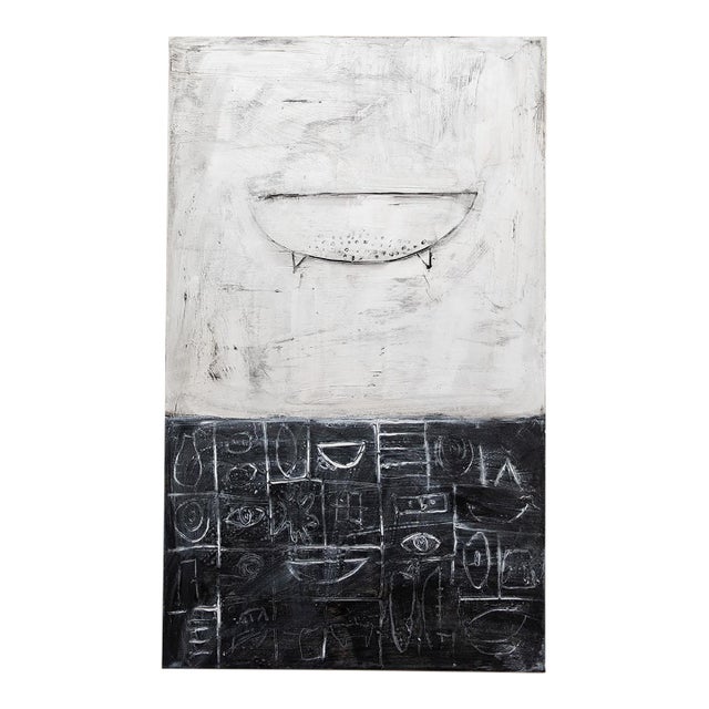 Connie Lloveras Painting Black Ans White Vessel Over Black and White Markings No. 4 For Sale