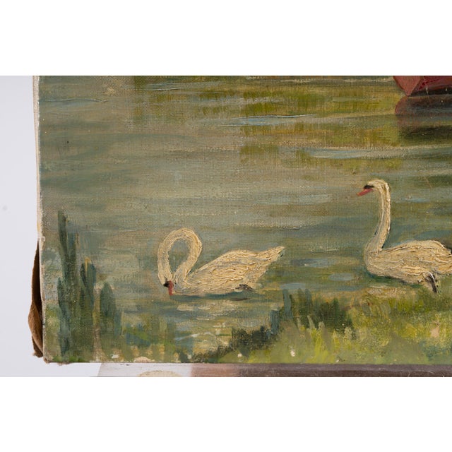 Monogrammed "J.G." at the back of the painting. This painting is a luminous Impressionist lakeside composition capturing a...