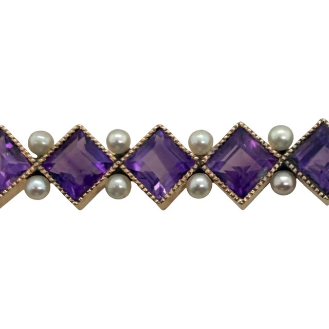 Late 19th Century Late 19th Century Victorian 14k Gold Amethyst and Seed Pearl Necklace For Sale - Image 5 of 6