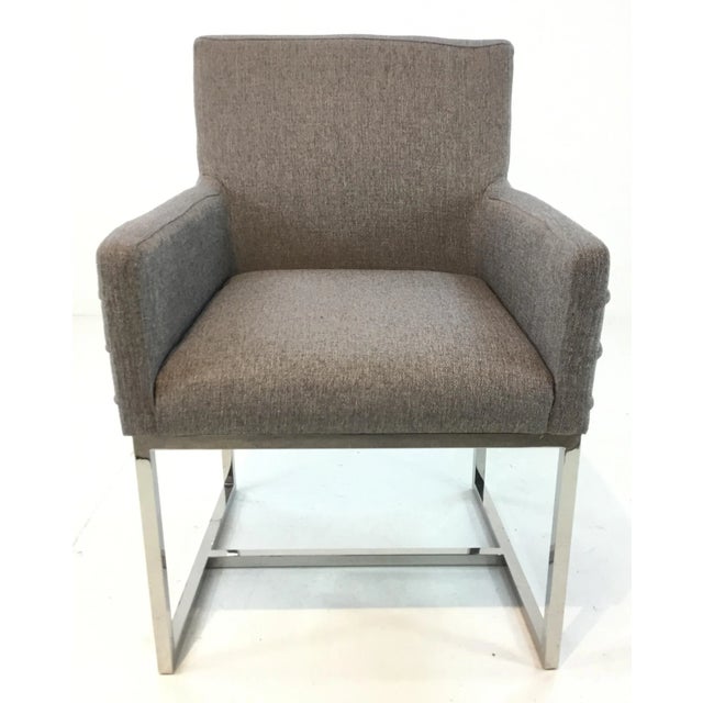 Contemporary Gray and Chrome Modern Upholstered Arm Chairs Prototypes Set of Four For Sale - Image 3 of 7