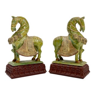 Vintage Chinoiserie Style Decorative Imperial Tang Dynasty Horses, a Pair For Sale