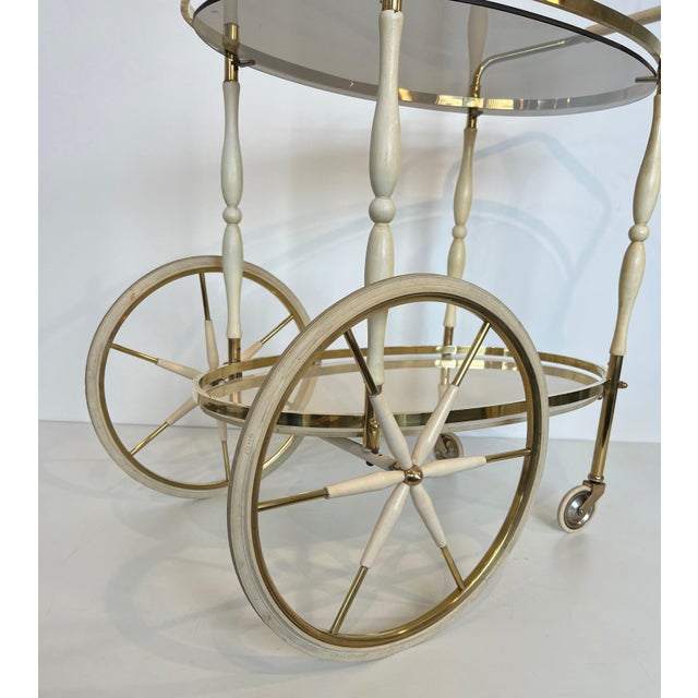 Brass 1940s Italian oval drinks trolley in brass and lacquered wood For Sale - Image 8 of 12