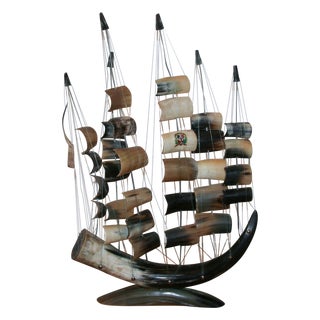 Vintage Bull Horn Ship Model For Sale