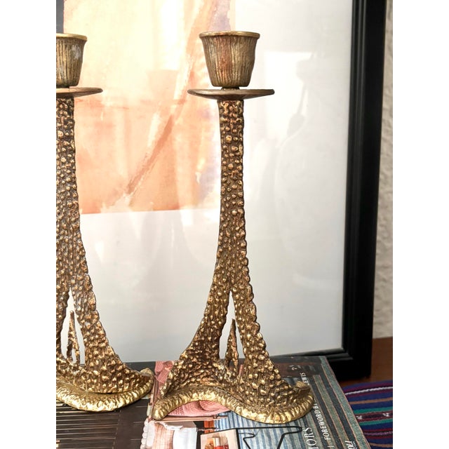 Mid 20th Century Mid 20th Century Brutalist Brass Candleholders- a Pair For Sale - Image 5 of 8