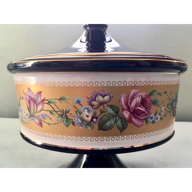 Mid 20th Century Italian Cobalt Blue Gold Floral Banded Footed Dish For Sale - Image 5 of 11