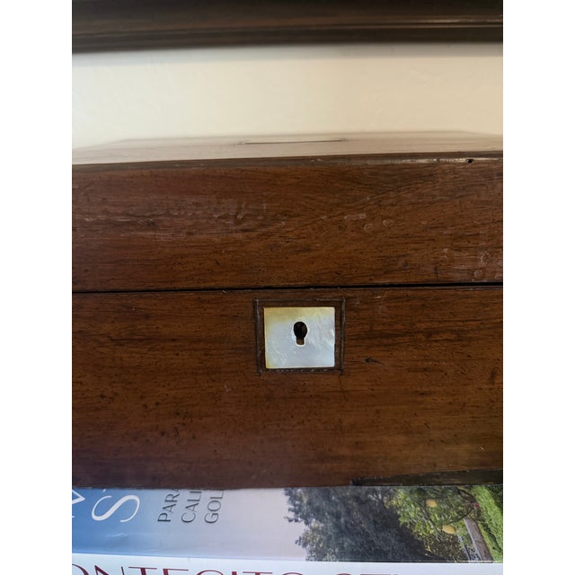 Antique Mahogany Writing Box, Victorian Document Box, Mother of Pearl Inlay, English Jewelry Box With Secret Drawer For Sale - Image 4 of 10