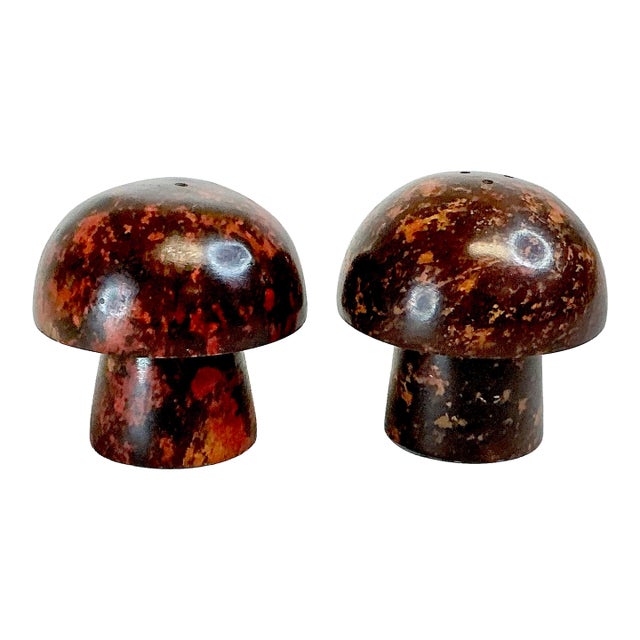 1970s Vintage Minimalism Italian Marble Mushroom Salt & Pepper Shakers - A Pair, Thanksgiving For Sale