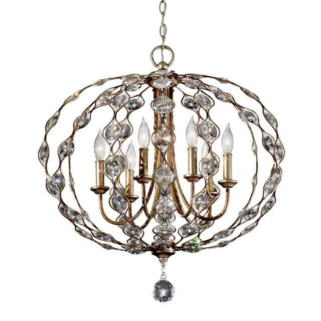 The Murray Feiss F2740/6 BUS is a 6-light candle-style chandelier from the Leila collection featuring a burnished silver...