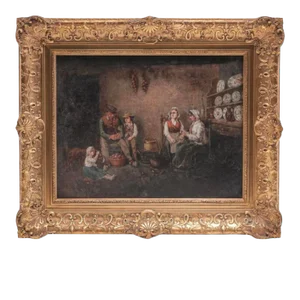 19th Century “Home Sweet Home” English Interior Scene Oil on Canvas Painting