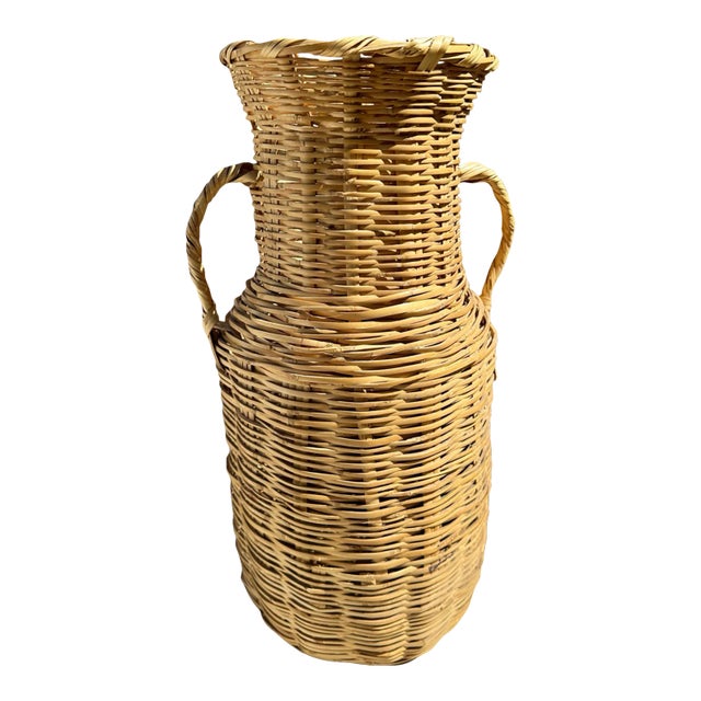 Vintage Split Bamboo/Rattan Floor Vase For Sale