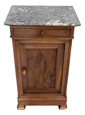 Small Walnut and Marble Bedside Table, 1900s
