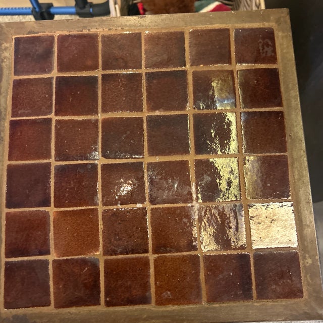 Italian 1980s Two Tier Vintage Italian Wrought Iron and Tile Side Table or Plant Stand. For Sale - Image 3 of 5