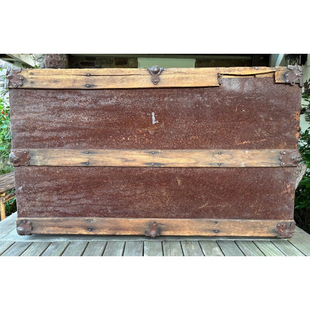 Antique Wood Travel Trunk With Leather Straps and Original Hardware For Sale - Image 12 of 12