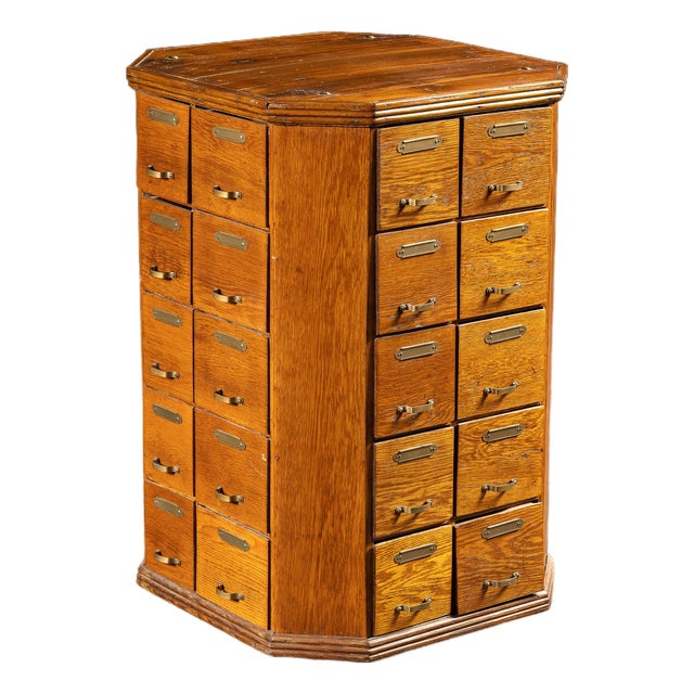 Early 20th Century Oak 40-Drawer Revolving Parts Cabinet For Sale