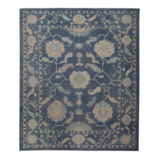 Blue Handwoven Turkish Oushak Rug 12'6" X 15'2" For Sale