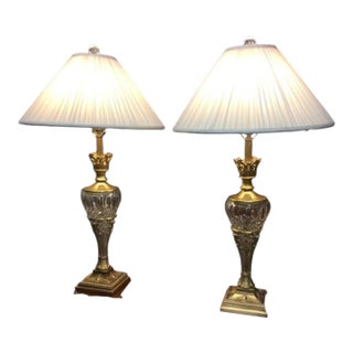Vintage Table Lamps, Neoclassical Style Lamps, Brass and Crystal Lamps, the Pair For Sale