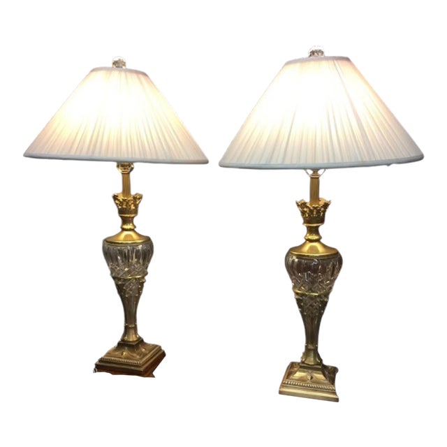 Vintage Table Lamps, Neoclassical Style Lamps, Brass and Crystal Lamps, the Pair For Sale