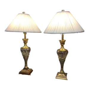 Vintage Table Lamps, Neoclassical Style Lamps, Brass and Crystal Lamps, the Pair