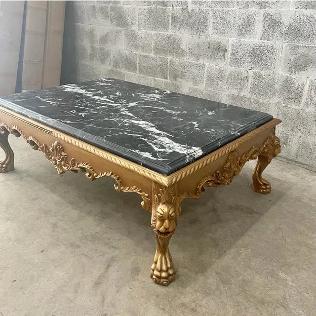 1980s 1980s Vintage French Black Marble Rococo Style Coffee Table with Lion Motif For Sale - Image 5 of 11