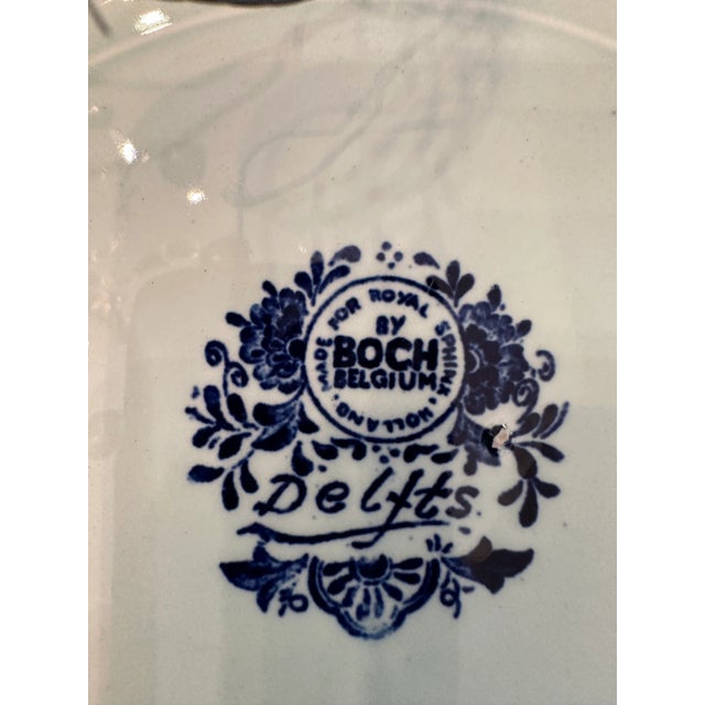 Traditional Vintage Large Delft Boch Blue and White Plate With Sea and Windmill Scene For Sale - Image 3 of 5