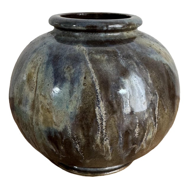 Vintage Iridescent Stoneware Vase For Sale