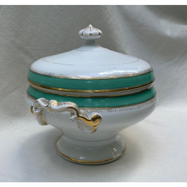 19th Century French Porcelain Soup Tureen With Turquoise & Gilt Detail For Sale - Image 13 of 18
