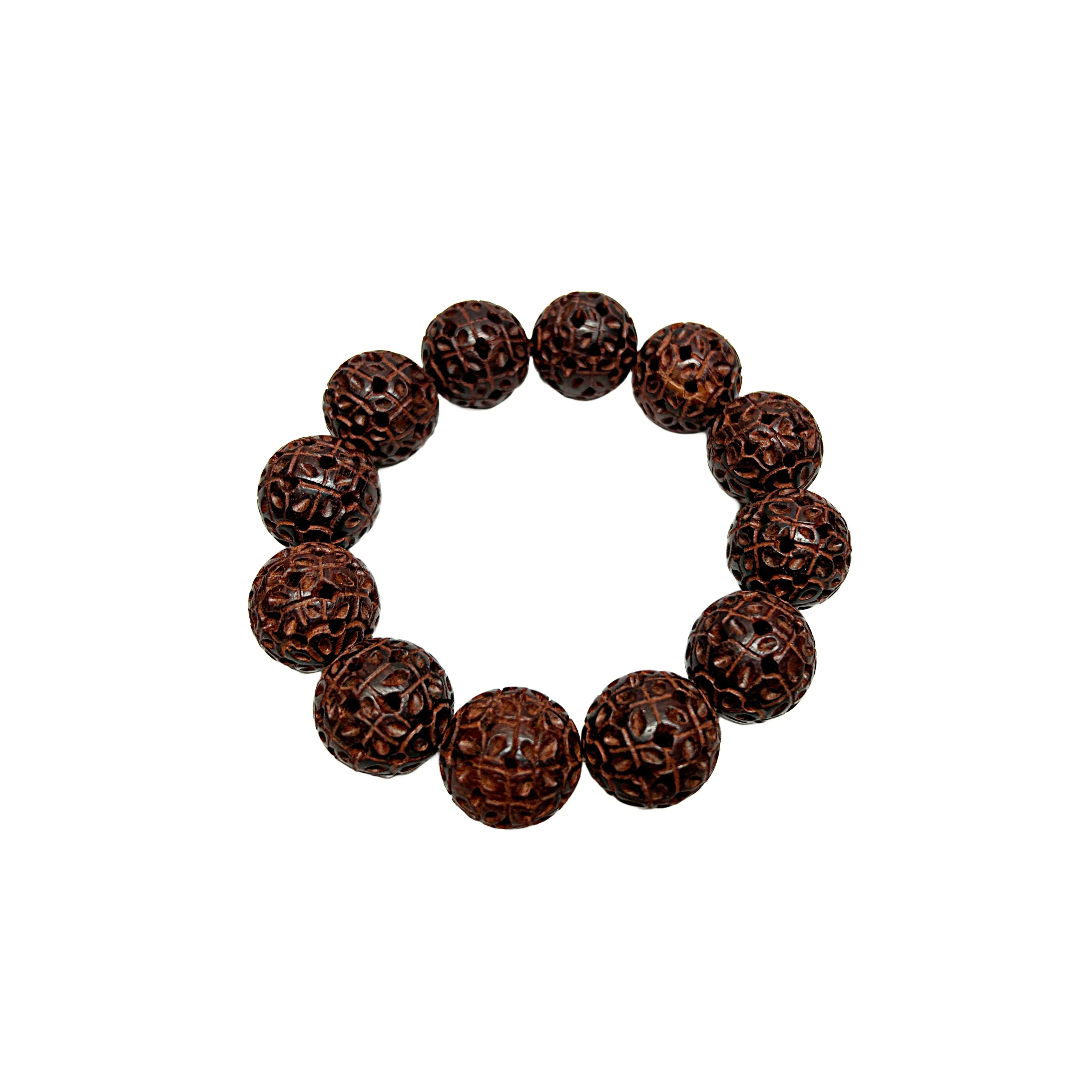 Chinese Zitan Rosewood Carved Beads Hand Rosary Praying Bracelet